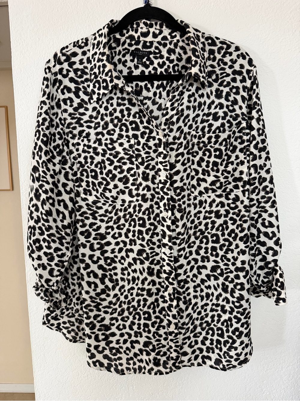 Talbots Black & White Leopard Print Button-Down Shirt
